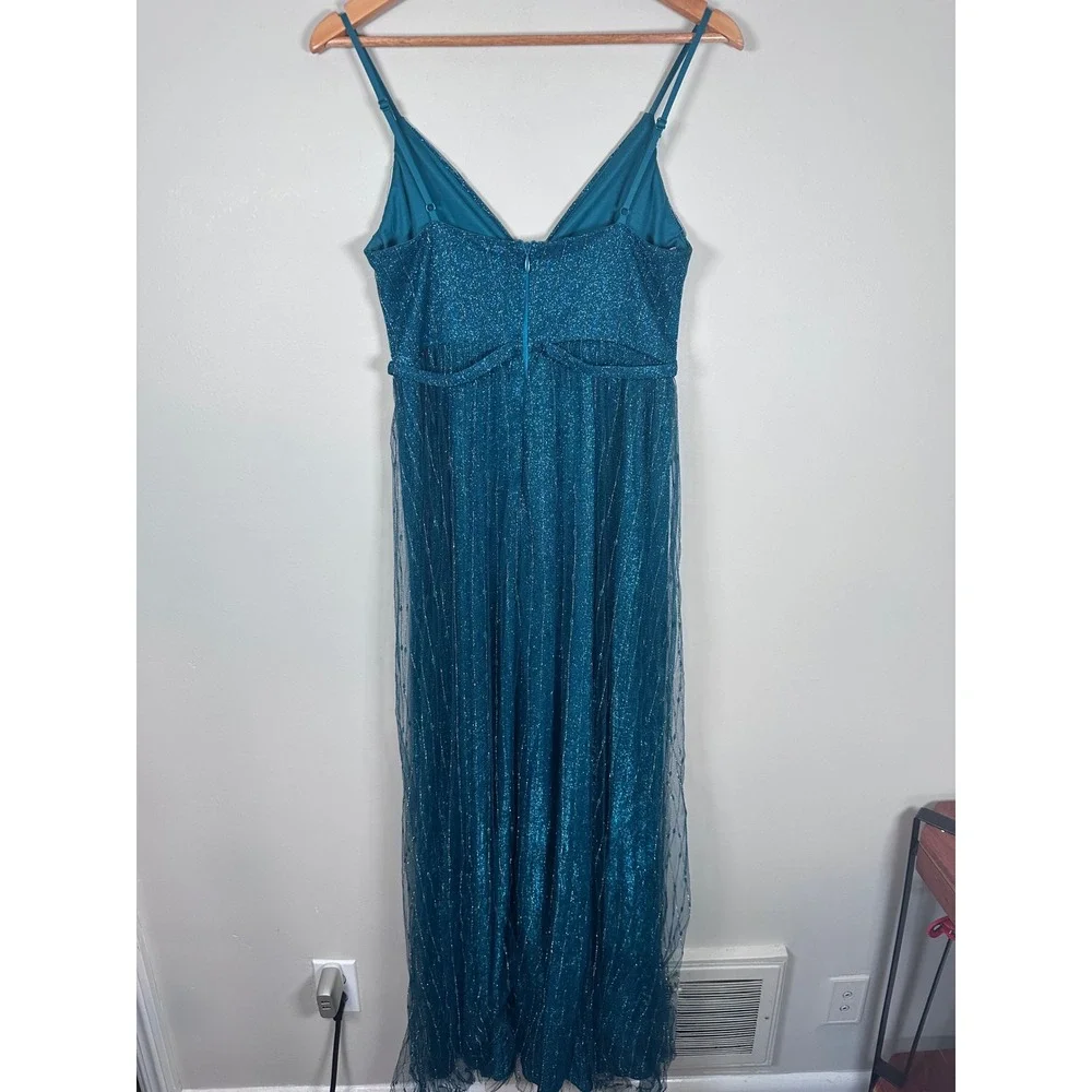 Lulus Sensationally Sparkly Dark Teal Green Lurex Maxi Dress Women's S mermaid